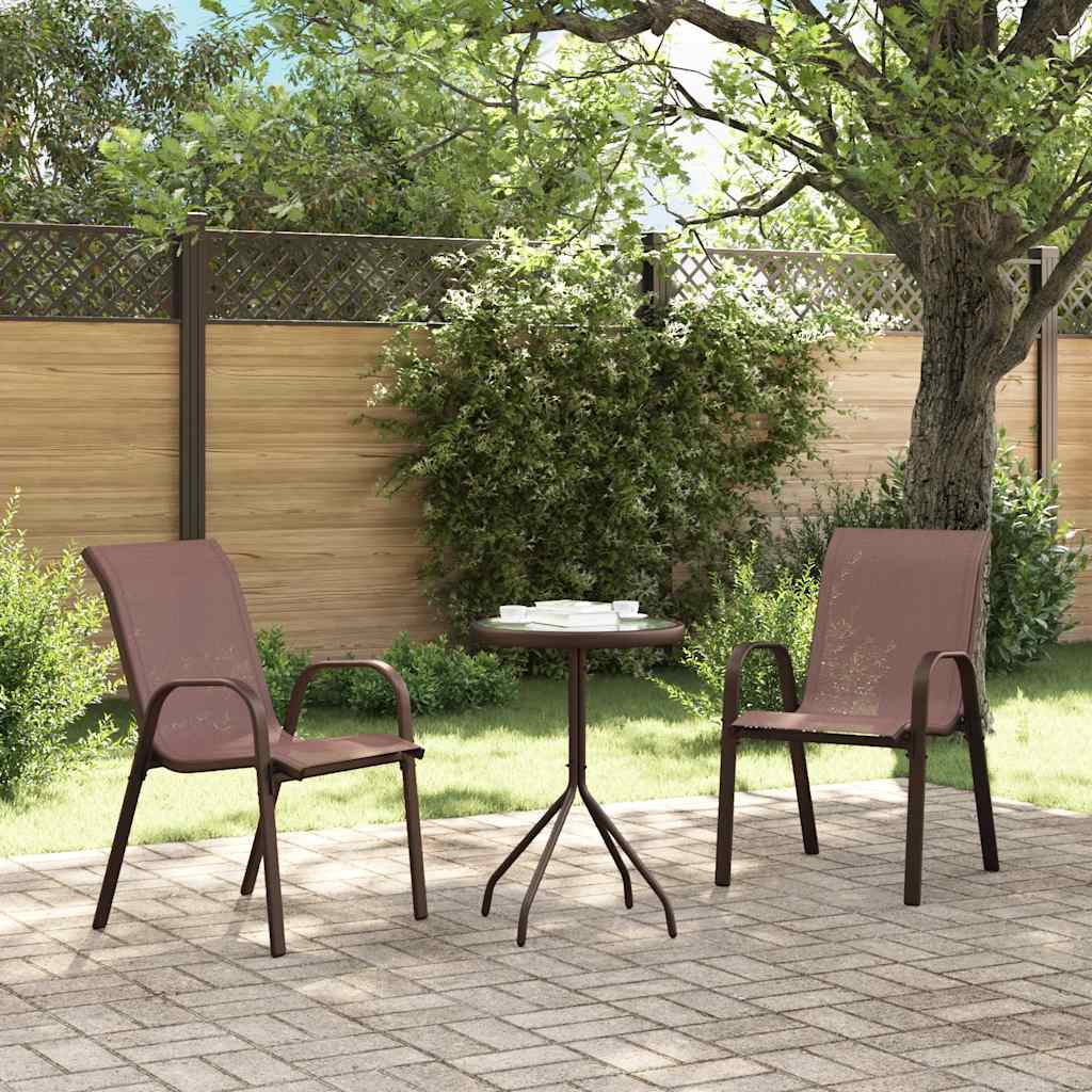 Stackable Garden Chairs 2 pcs Brown Textilene Fabric